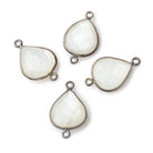 BeadsofCambay 16x14mm Black Gold .925 Bezel White Moonstone faceted pear Connector 1 piece