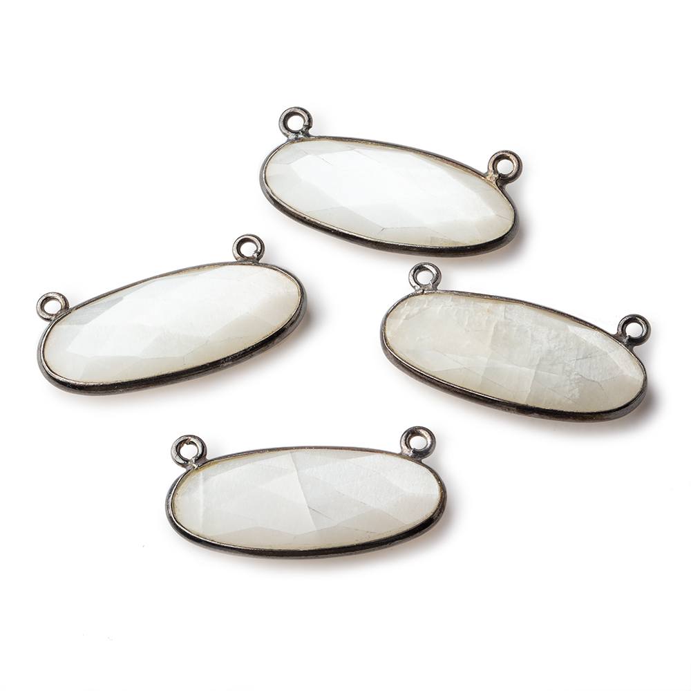 28x11.5mm Black Gold .925 Bezel White Moonstone Oval East West Connector 4 piece