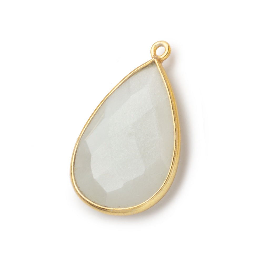 26x17mm Vermeil Bezel White Moonstone faceted pear Pendant 1 piece - BeadsofCambay.com