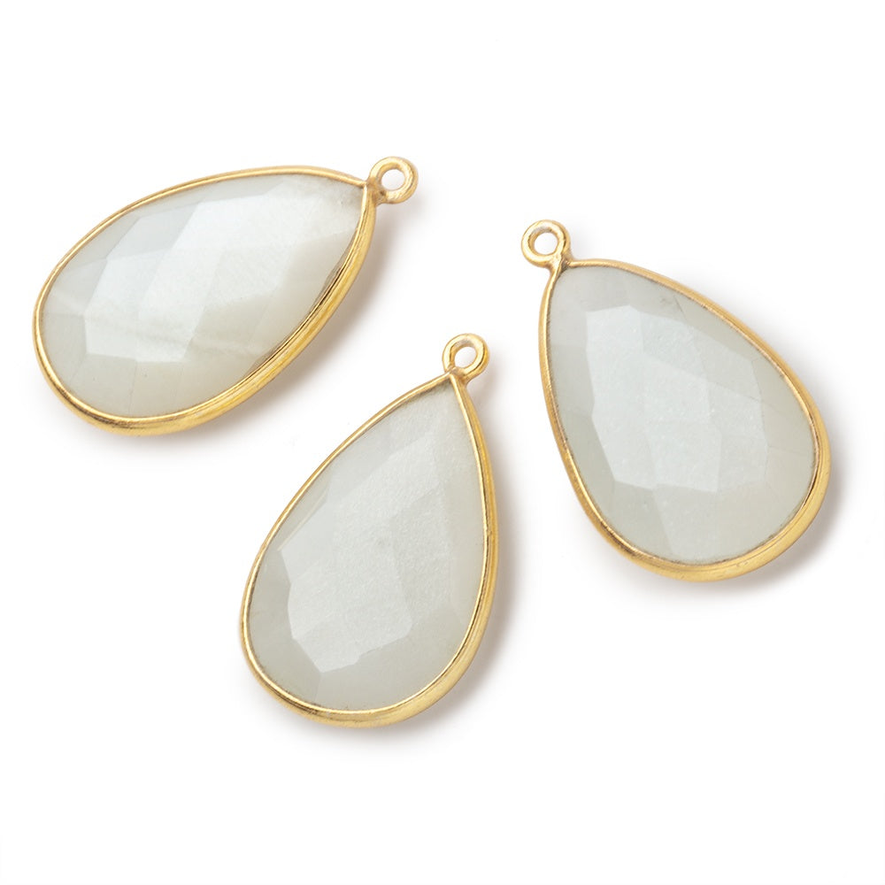 26x17mm Vermeil Bezel White Moonstone faceted pear Pendant 1 piece - BeadsofCambay.com