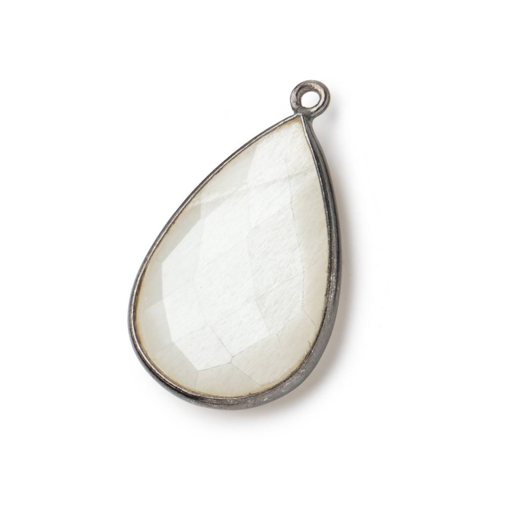 26x17mm Black Gold .925 Bezel White Moonstone faceted pear Pendant 1 piece - BeadsofCambay.com