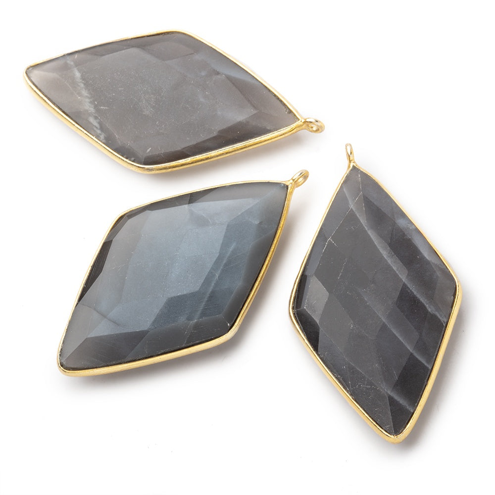 44x25mm Vermeil Bezel Platinum Grey Moonstone faceted kite Pendant 1 piece - BeadsofCambay.com