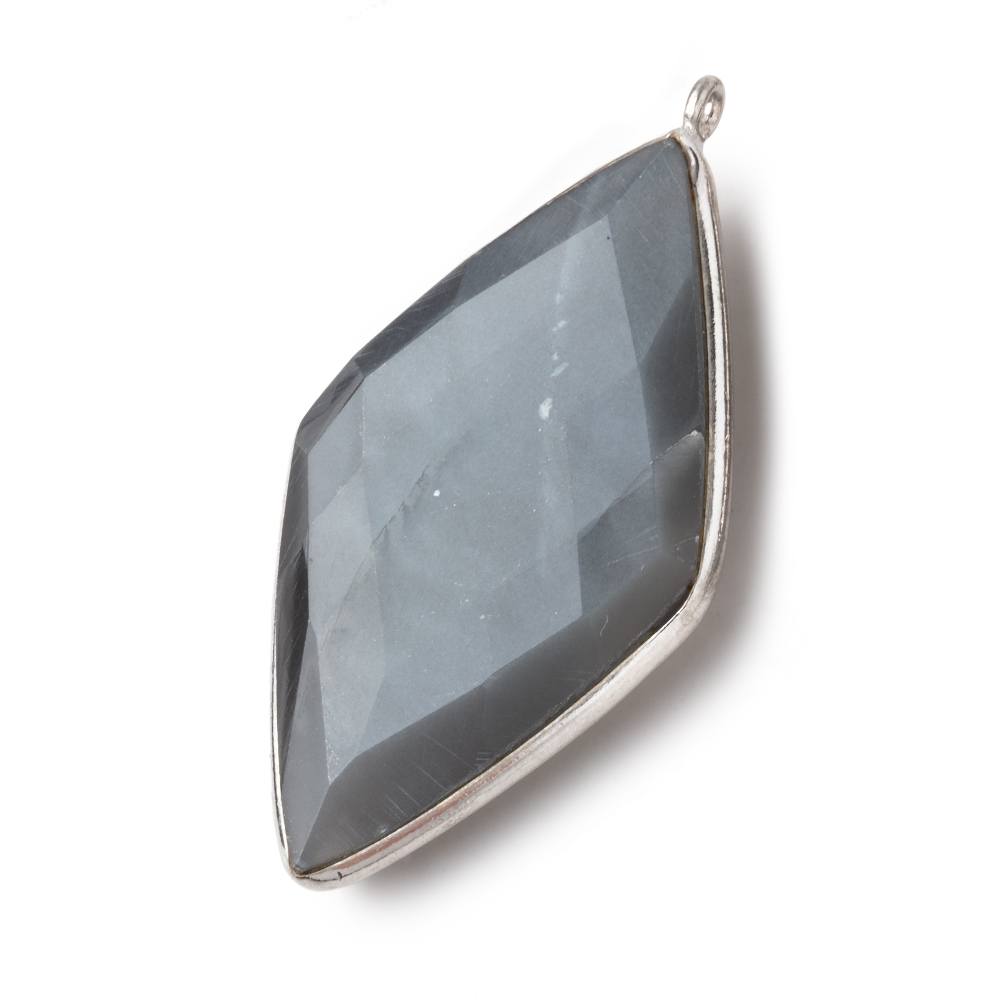 44x25mm Silver .925 Bezel Platinum Grey Moonstone faceted kite Pendant 1 piece - BeadsofCambay.com