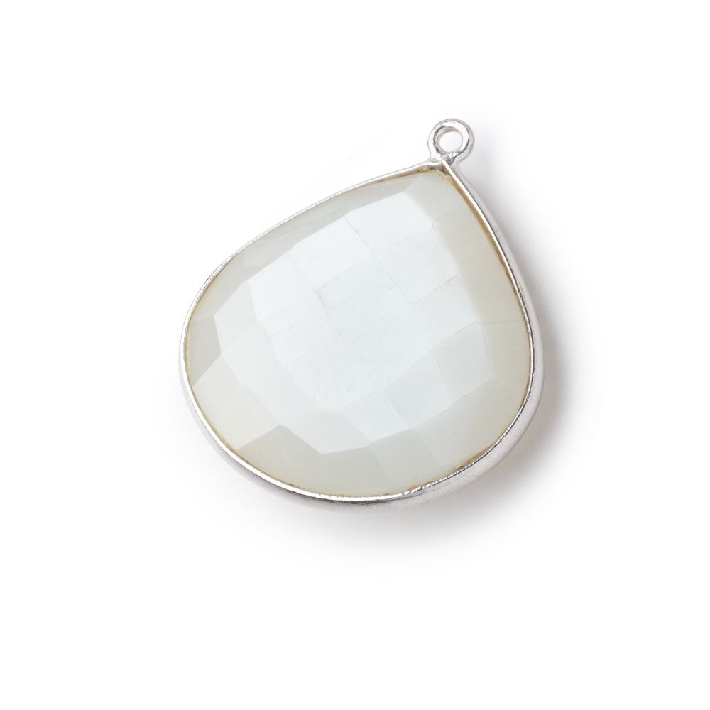 26x26mm Silver .925 White Moonstone faceted heart Pendant 1 piece - BeadsofCambay.com