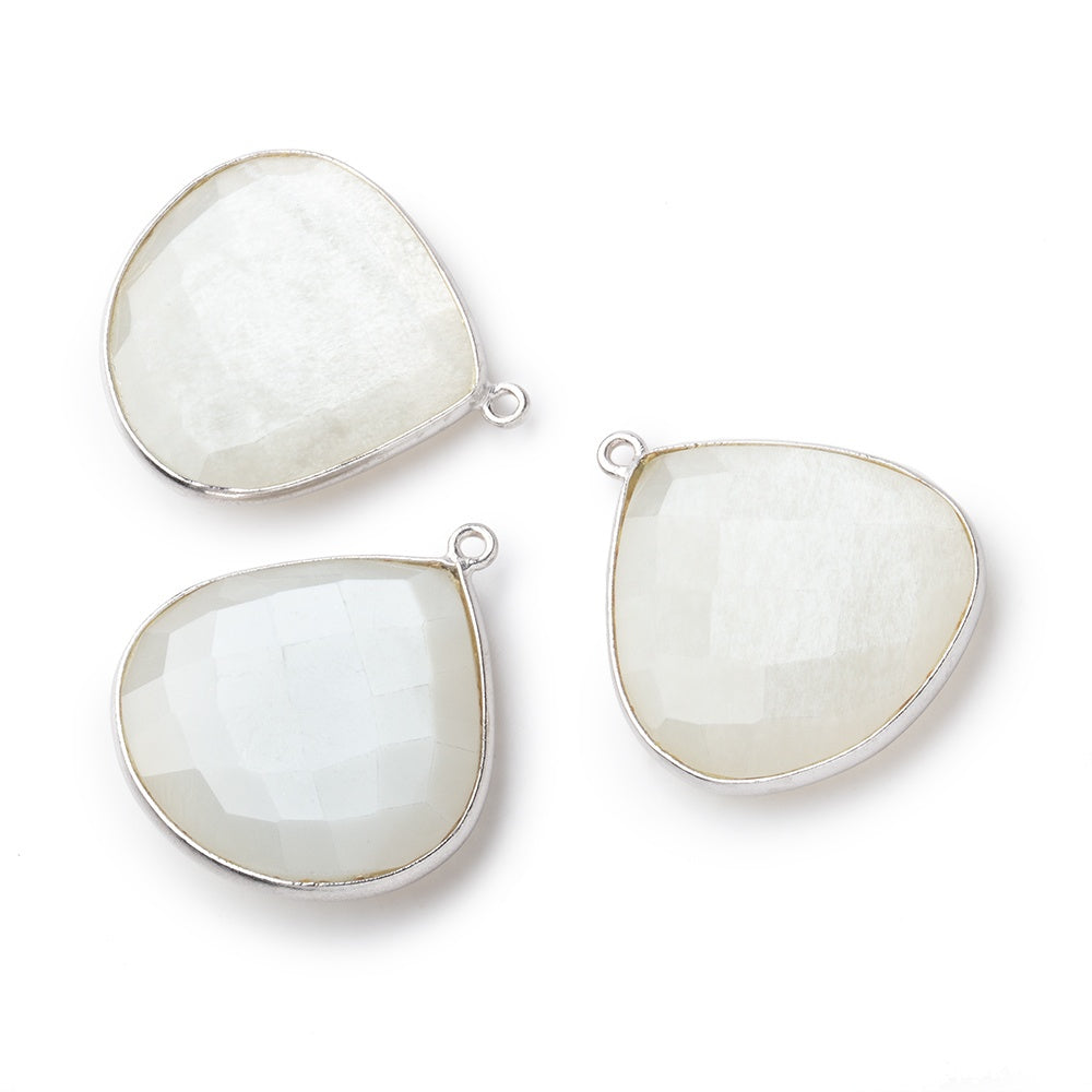 26x26mm Silver .925 White Moonstone faceted heart Pendant 1 piece - BeadsofCambay.com