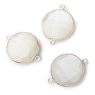 22mm Silver .925 Bezeled White Moonstone Coin Focal Bead Connector 3 pieces