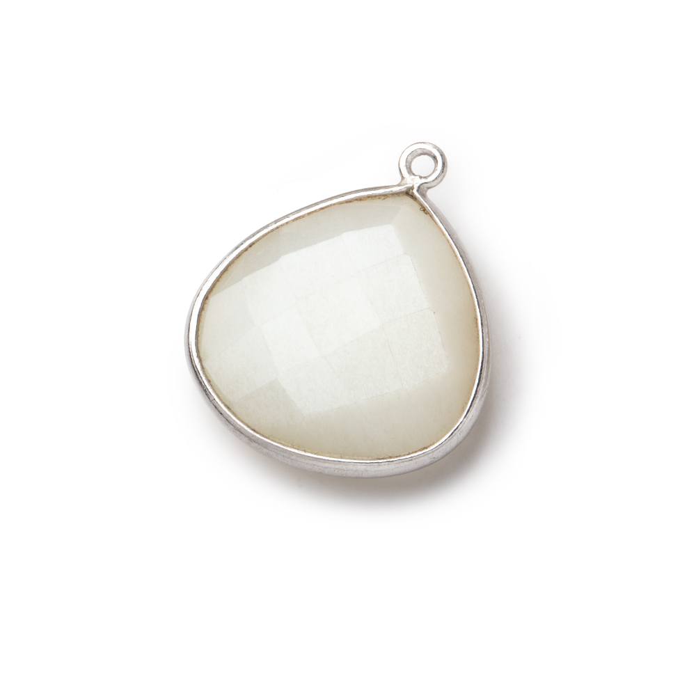 22x22mm Silver .925 Bezeled White Moonstone Heart Pendant 1 piece - BeadsofCambay.com