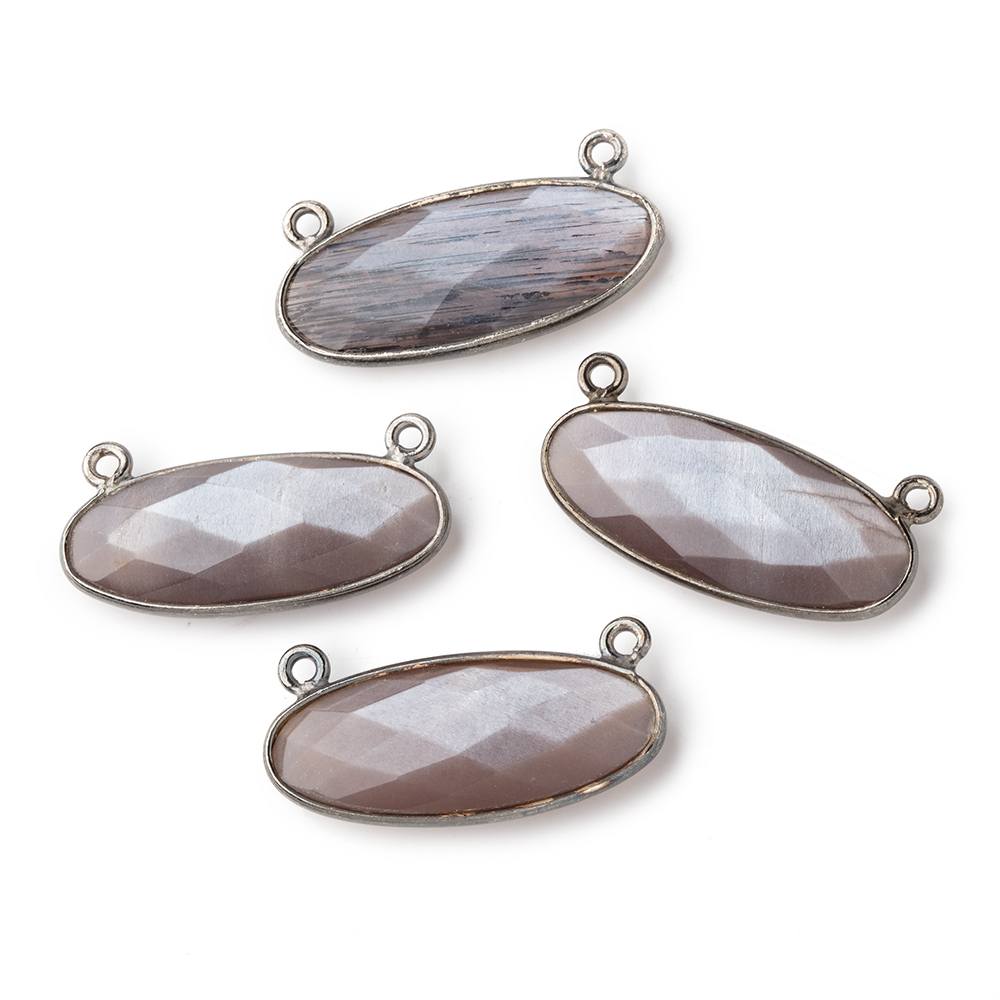 28x11.5mm Black Gold .925 Bezel Chocolate Brown Moonstone Oval East West Connector 1 piece View 1