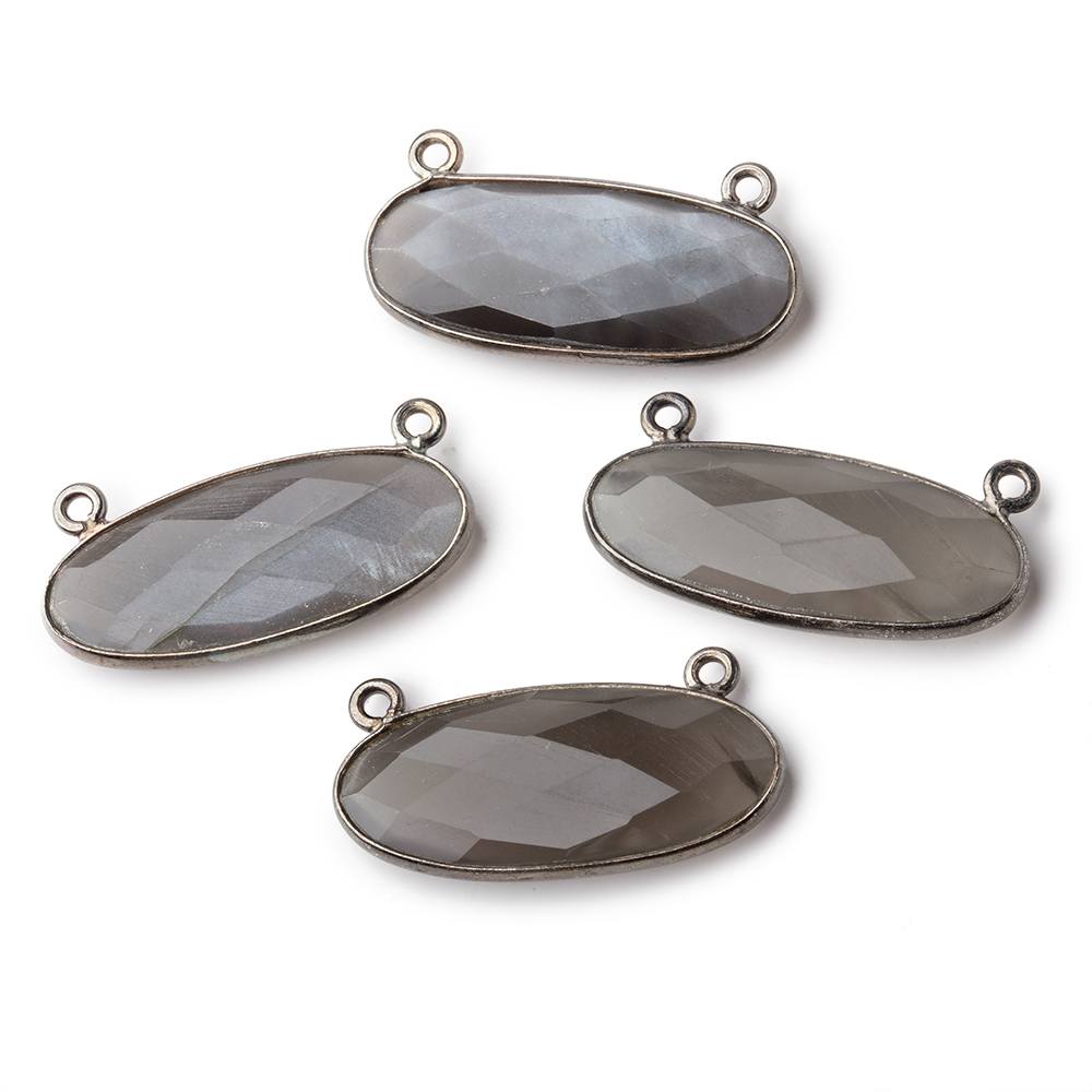 28x11.5mm Black Gold .925 Bezel Dark Platinum Grey Moonstone Oval East West Connector 1 piece View 1