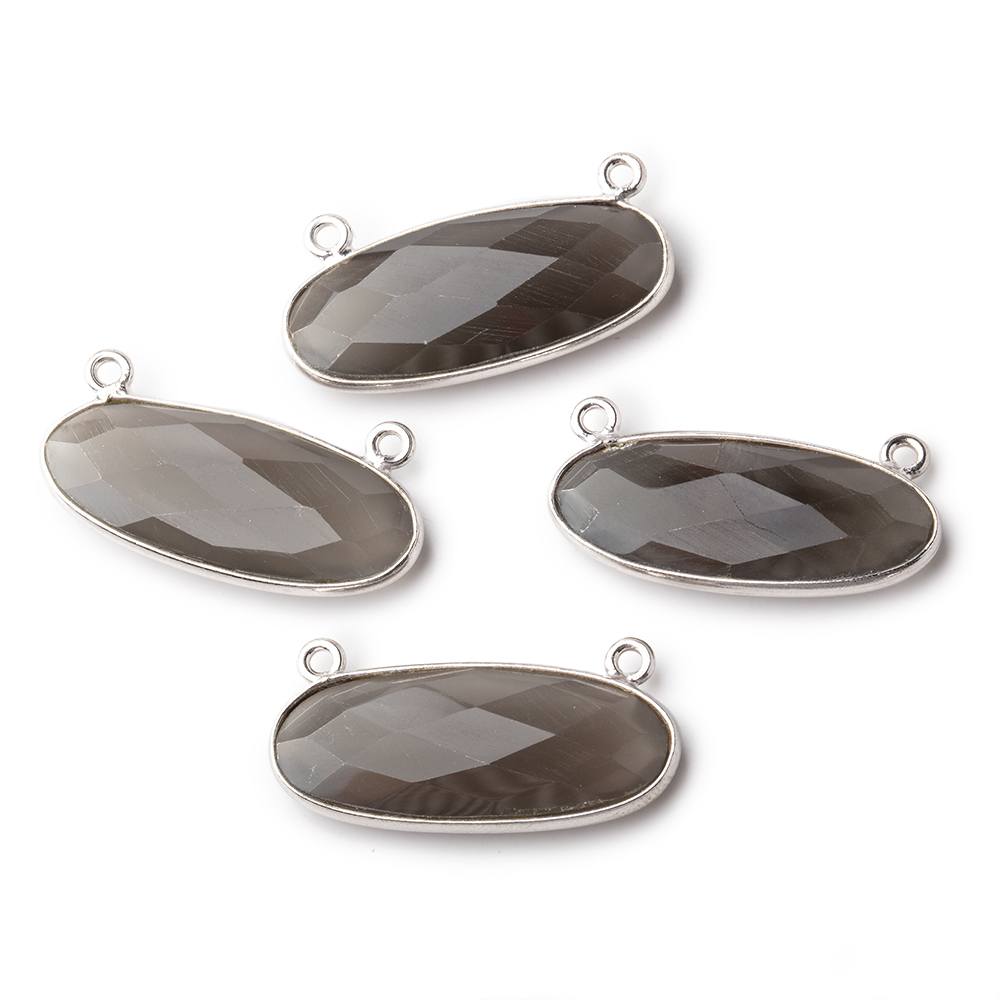 28x11.5mm Silver .925 Bezel Dark Platinum Grey Moonstone Oval East West Connector 1 piece View 1