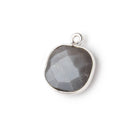 13x13mm Silver .925 Bezeled Platinum Grey Moonstone faceted pillow Pendant 1 piece
