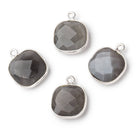 Beadsofcambay 13x13mm Silver .925 Bezeled Platinum Grey Moonstone faceted pillow Pendant 1 piece