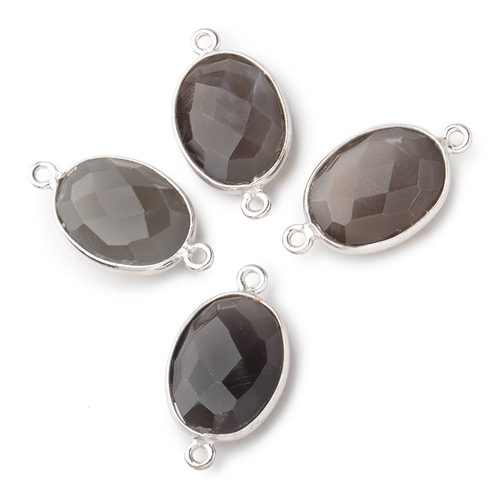 BeadsofCambay 17x13mm Silver .925 Bezel Platinum Grey Moonstone Faceted Oval Connector
