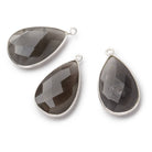 26x17mm Silver .925 Bezel Platinum Grey Moonstone faceted pear Pendant 1 piece - BeadsofCambay.com