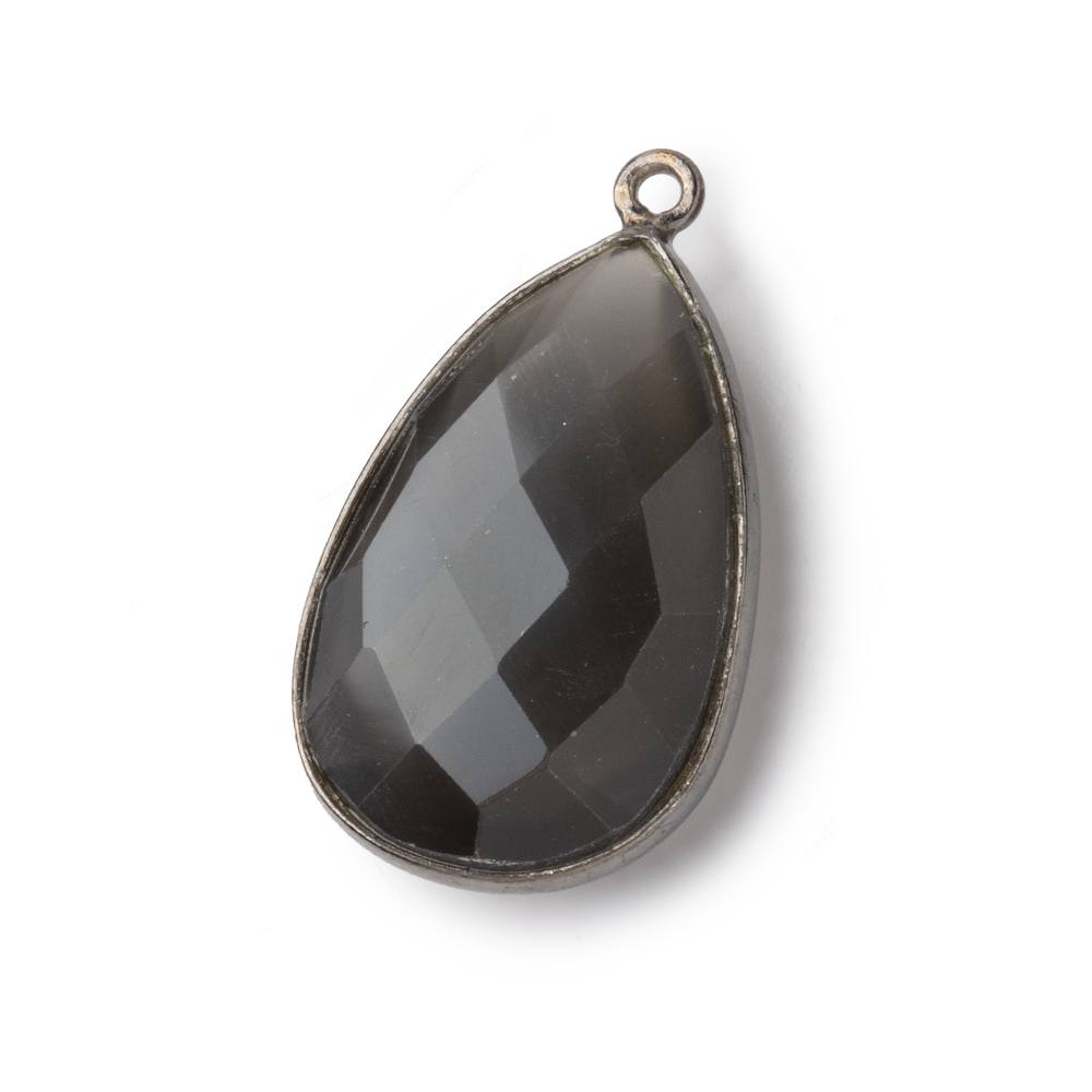 26x17mm Black Gold .925 Bezel Platinum Grey Moonstone faceted pear Pendant 1 piece - BeadsofCambay.com