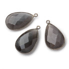 26x17mm Black Gold .925 Bezel Platinum Grey Moonstone faceted pear Pendant 1 piece - BeadsofCambay.com