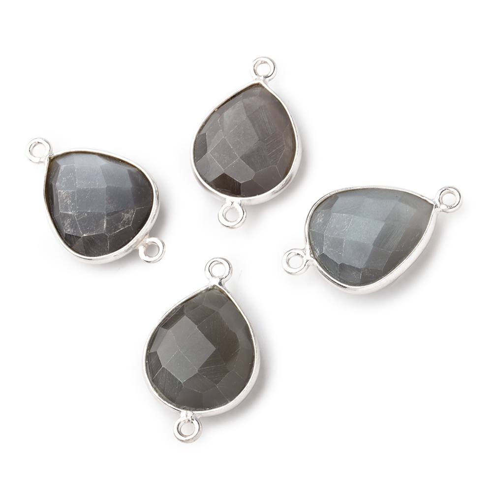 16x14mm Silver .925 Bezel Platinum Grey Moonstone faceted pear Connector 1 piece View 1