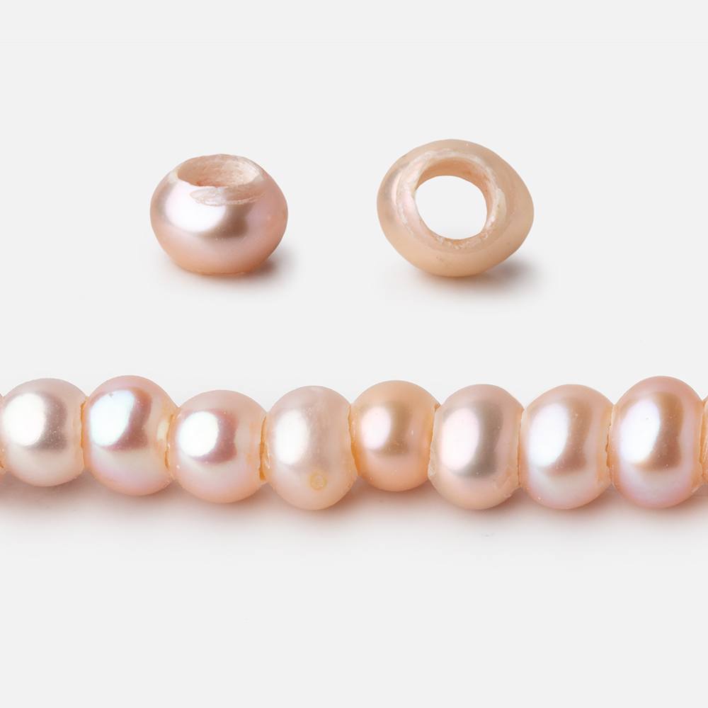 5mm Soft Peach 2.5mm Large Hole Off Round Pearls 15 inch 114 Beads - BeadsofCambay.com