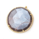 33mm Vermeil CZ Bezel Chocolate Moonstone Coin Pendant 1 Focal Bead - Beadsofcambay.com