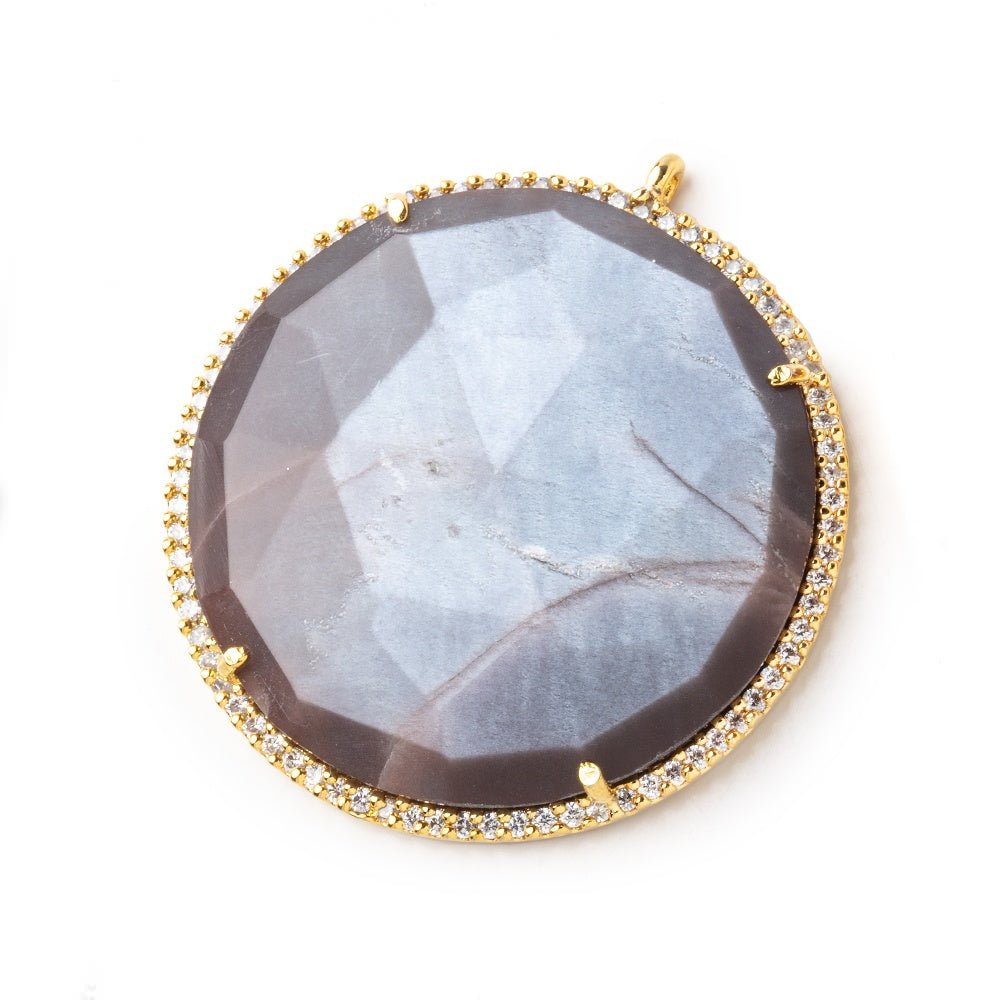 33mm Vermeil CZ Bezel Chocolate Moonstone Coin Pendant 1 Focal Bead - Beadsofcambay.com