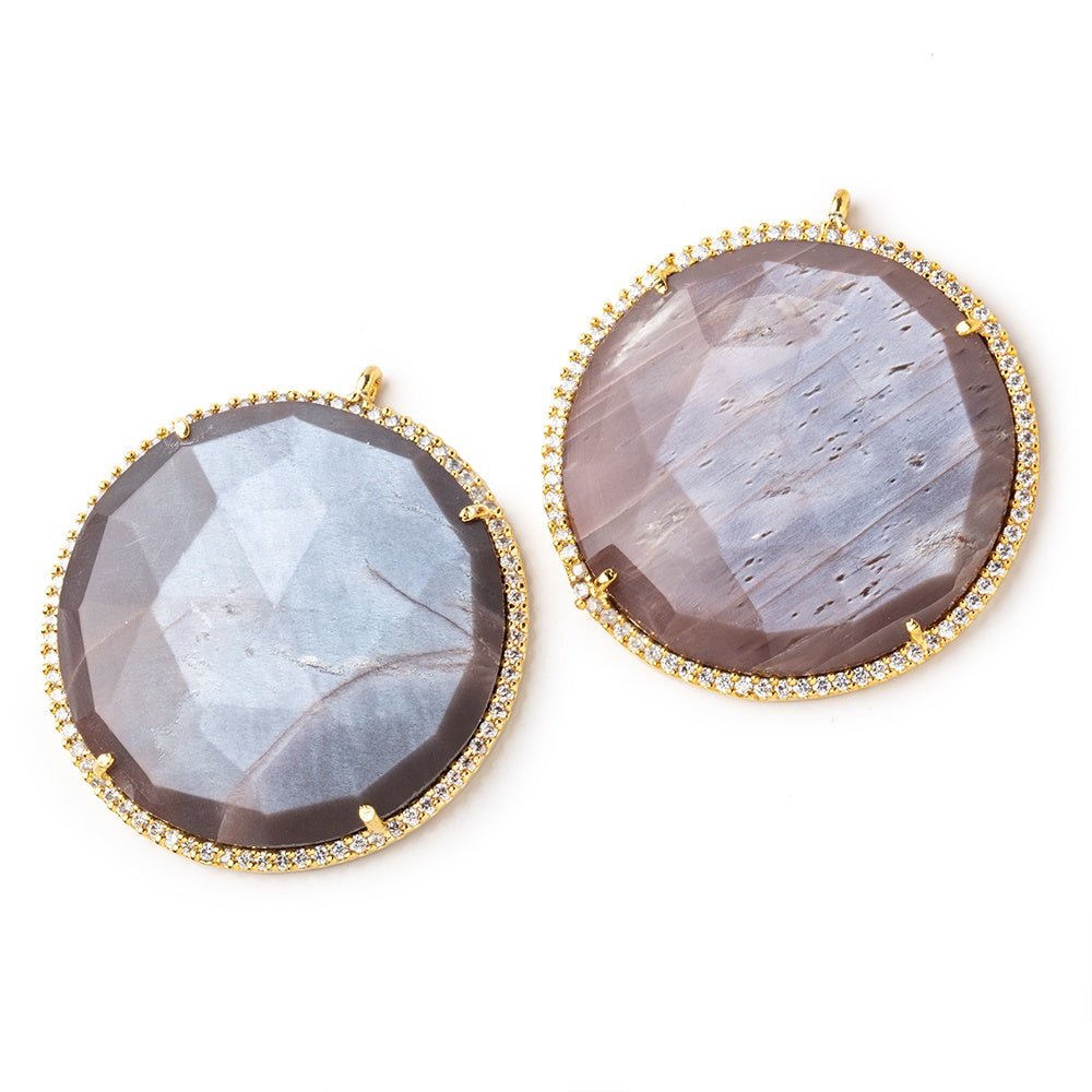 33mm Vermeil CZ Bezel Chocolate Moonstone Coin Pendant 1 Focal Bead - Beadsofcambay.com