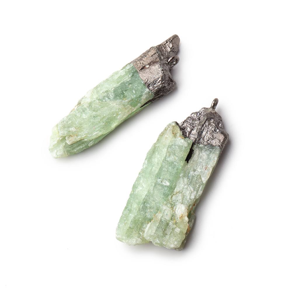 33x10-32x13mm Black Gold Leafed Green Kyanite Crystal Focal Pendant Set of 2 - Beadsofcambay.com
