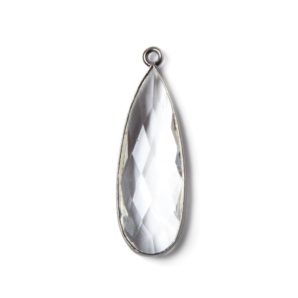 33x11mm Oxidized Silver Bezeled Crystal Quartz Pear Pendant 1 piece - Beadsofcambay.com
