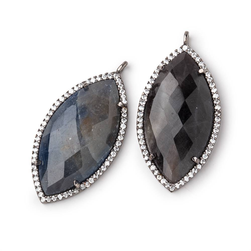 33x18mm Black Gold CZ Bezel Sapphire Marquise Pendant 1 Focal Bead - Beadsofcambay.com