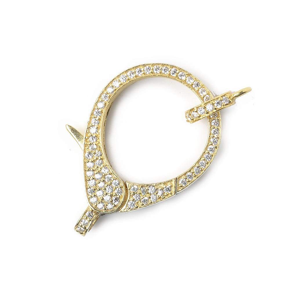 33x18mm Vermeil Pave CZ Lobster Clasp with CZ Ring 1 piece - Beadsofcambay.com