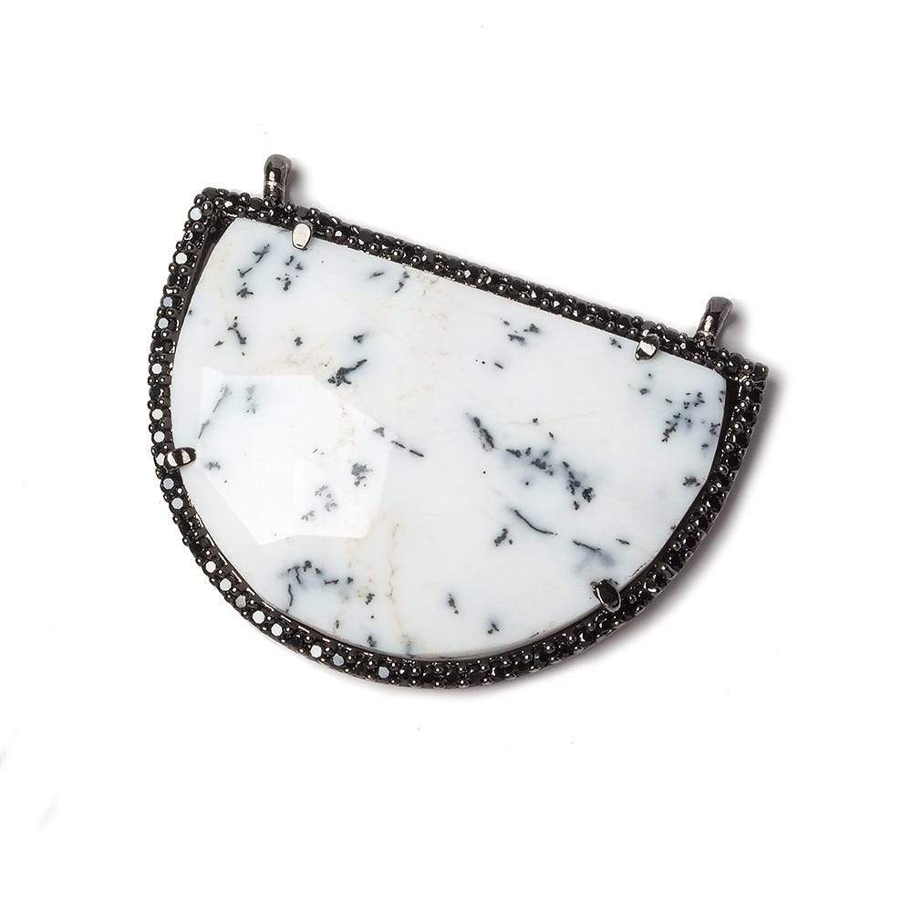 33x20mm Black Gold Bezel Black CZ & Dendritic Opal Half Moon East West Connector 1 focal bead - Beadsofcambay.com