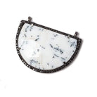 33x20mm Black Gold Bezel Black CZ & Dendritic Opal Half Moon East West Connector 1 focal bead - Beadsofcambay.com