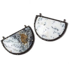 33x20mm Black Gold Bezel Black CZ & Dendritic Opal Half Moon East West Connector 1 focal bead - Beadsofcambay.com