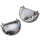 33x20mm Black Gold Bezel CZ and Dendritic Opal Half Moon East West Connector 1 focal bead - Beadsofcambay.com
