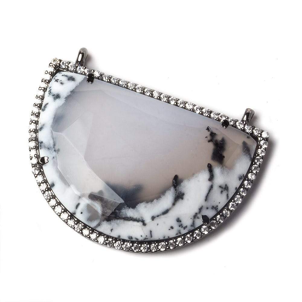 33x20mm Black Gold Bezel CZ and Dendritic Opal Half Moon East West Connector 1 focal bead - Beadsofcambay.com