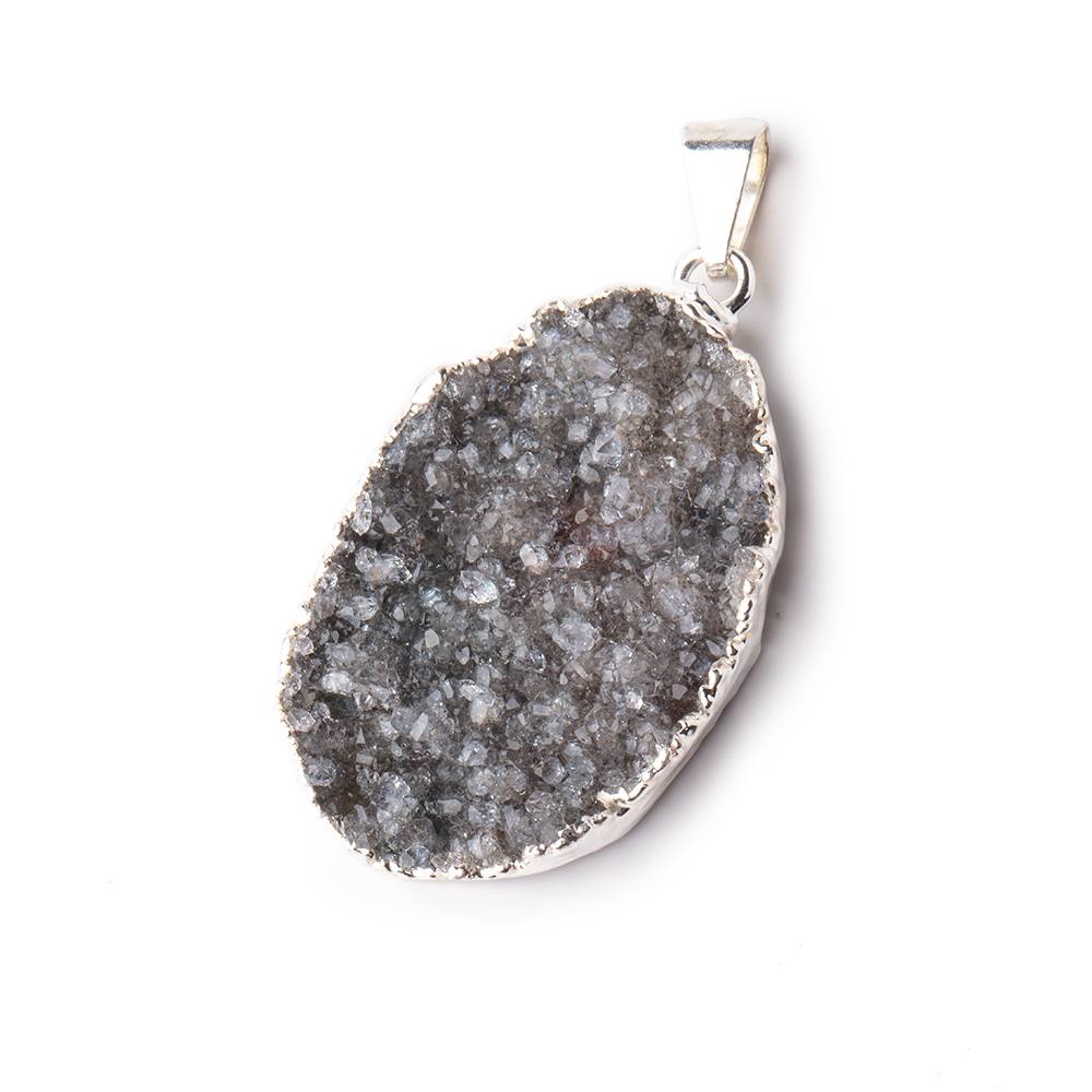33x24mm Silver Leafed Smoky Grey Agate Drusy Freeshape 1 piece - Beadsofcambay.com