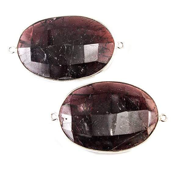 33x25mm Rhodolite Garnet Oval Sterling Silver Bezel Connector 1 piece - Beadsofcambay.com
