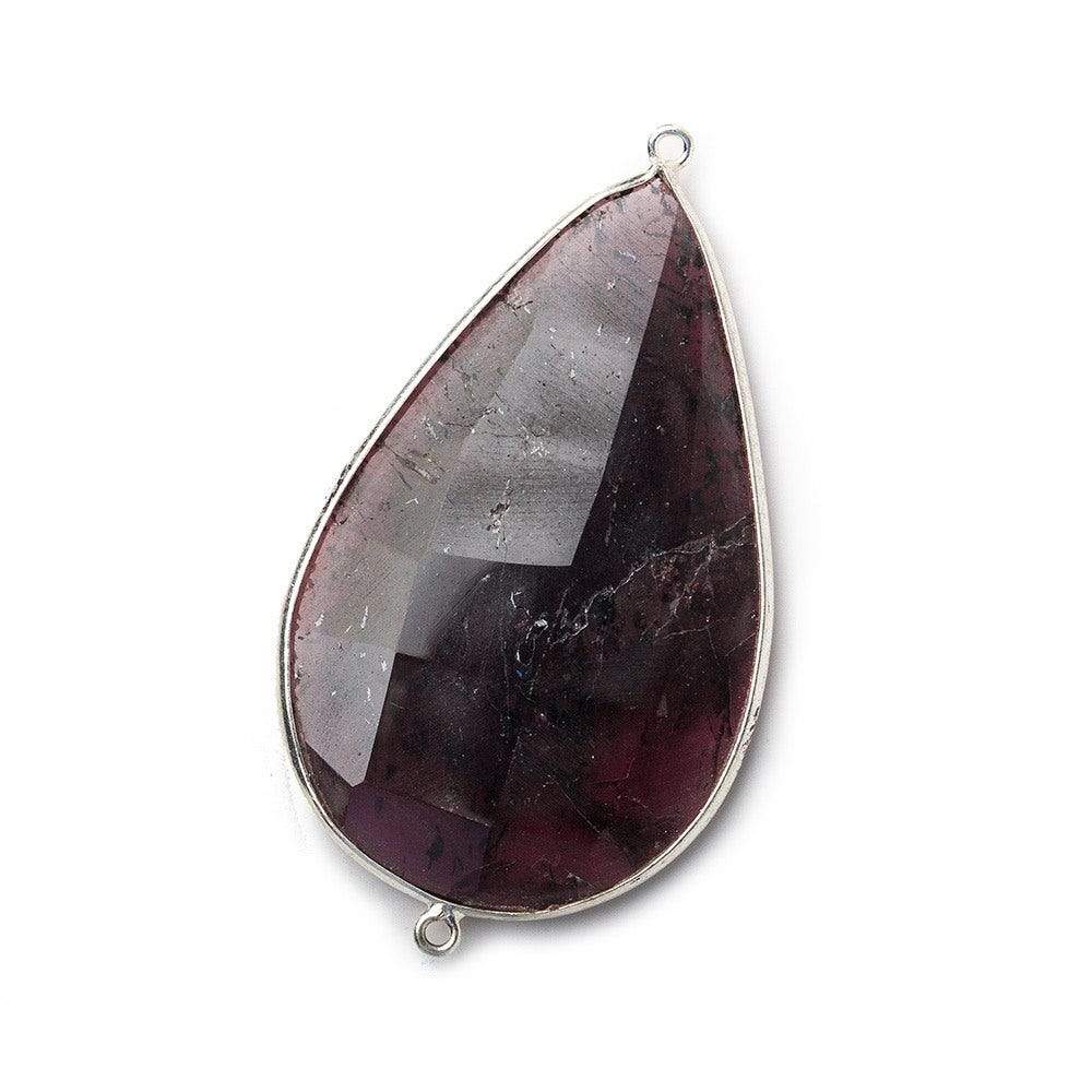 33x25mm Rhodolite Garnet Oval Sterling Silver Bezel Connector 1 piece - Beadsofcambay.com