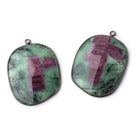 33x27mm Black Gold Bezeled Ruby in Zoisite Freeform Set of 2 Pendants - Beadsofcambay.com