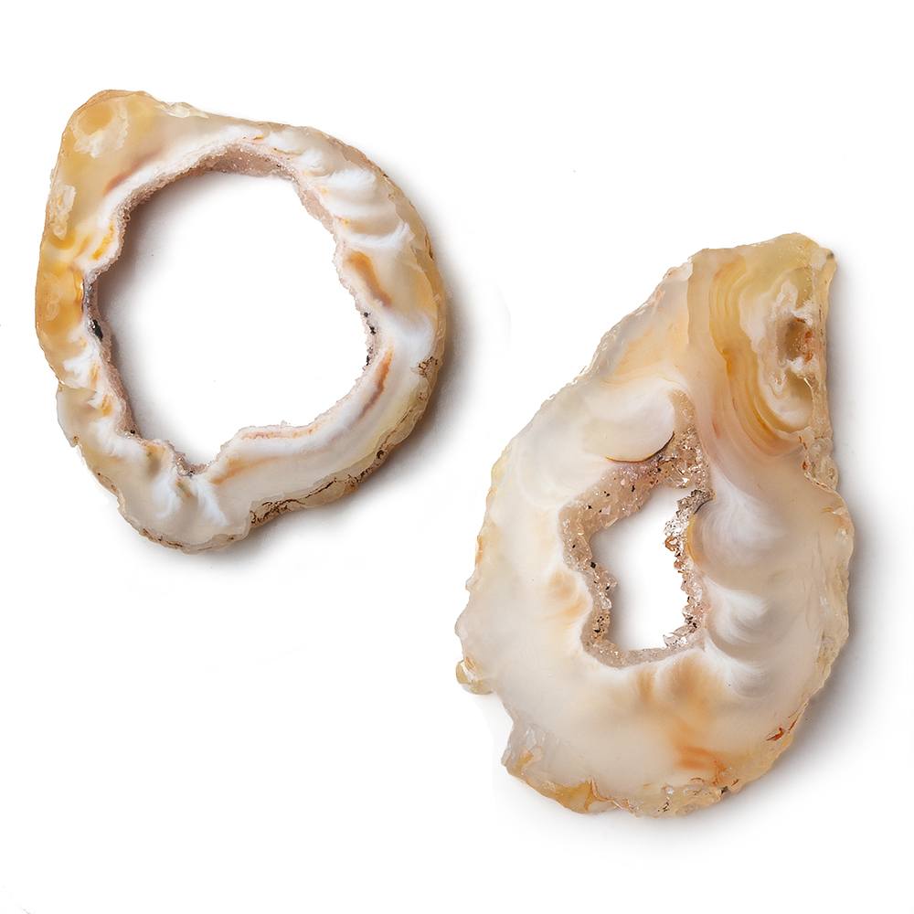33x28-43x26mm Occo Agate with Drusy Slice without drill hole 2 pieces - Beadsofcambay.com