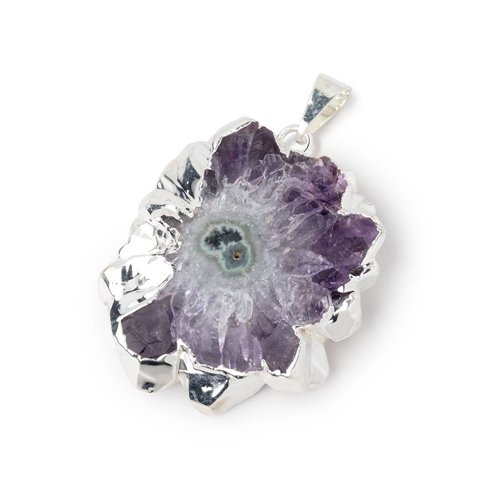 33x31mm Silver Leafed Amethyst Solar Quartz Slice Pendant 1 focal piece - Beadsofcambay.com