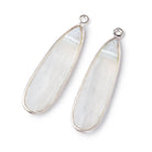 35x14mm .925 Silver Bezel Banded White Agate Faceted Pear Set of 2 Pendants - BeadsofCambay.com