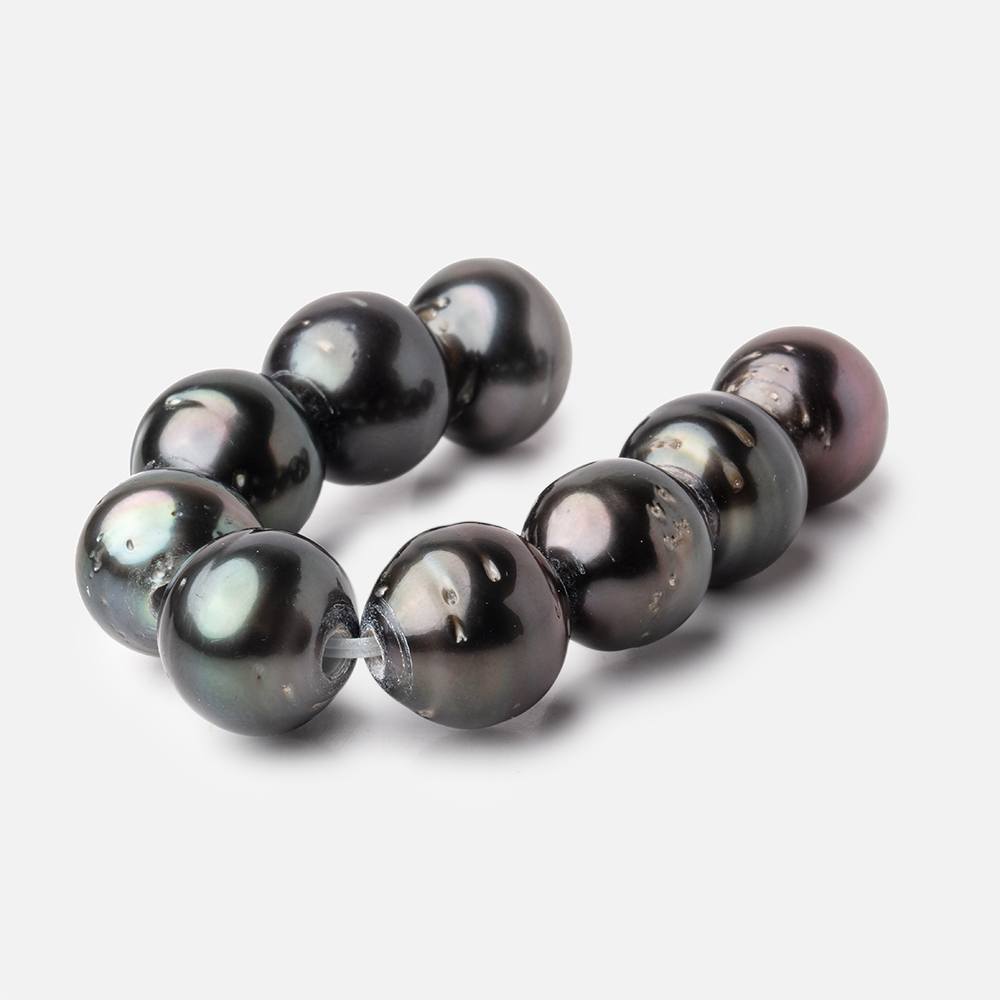 12-12.5mm Tahitian Saltwater 2.5mm Large Hole Pearls 4 inches 9 pieces - BeadsofCambay.com