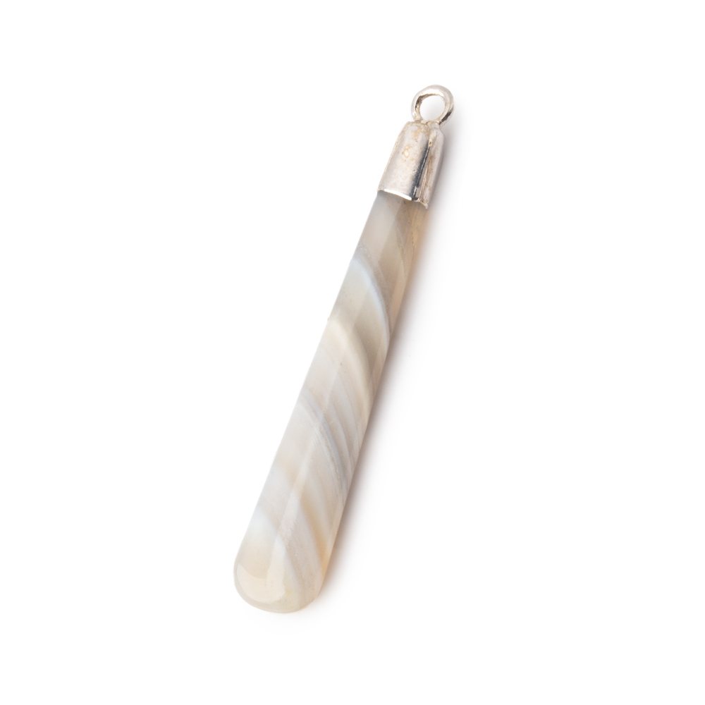 Silver Leafed Champagne Banded Agate pear Pendant 1 focal bead 38x6mm - BeadsofCambay.com