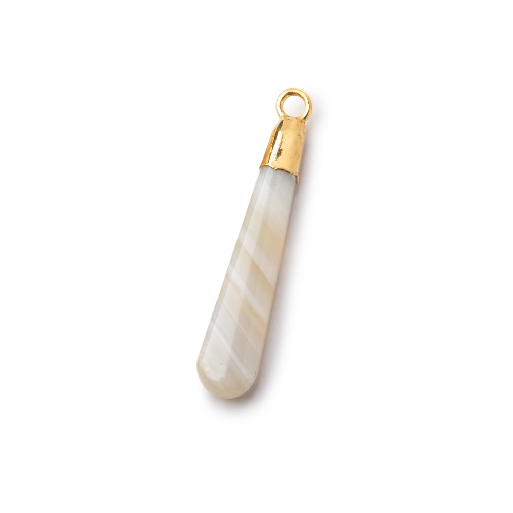 Gold Leafed Champagne Banded Agate pear Pendant 1 focal bead 29x7mm - BeadsofCambay.com