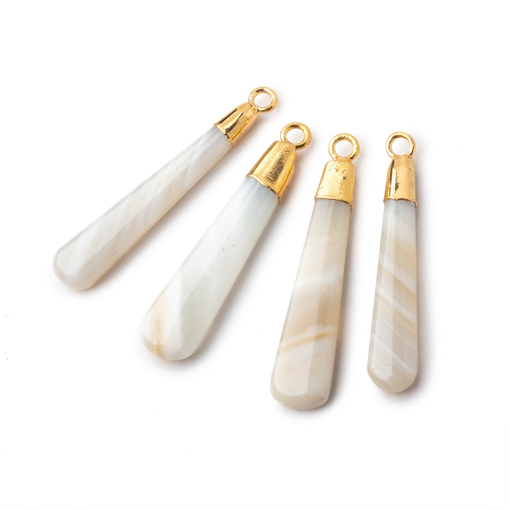 Gold Leafed Champagne Banded Agate pear Pendant 1 focal bead 29x7mm - BeadsofCambay.com