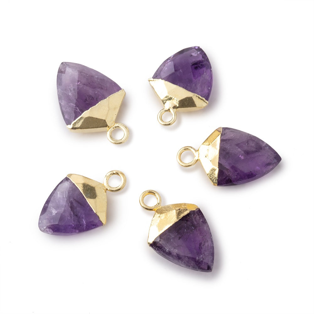 11x9-12x10mm Gold Leafed Amethyst faceted shield Pendant 1 focal - BeadsofCambay.com