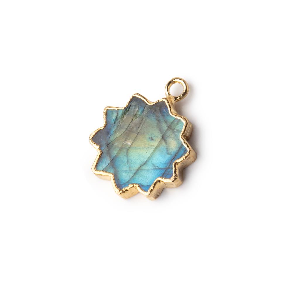 12-13mm Gold Leafed Labradorite Star Burst Focal Pendant 1 piece - BeadsofCambay.com