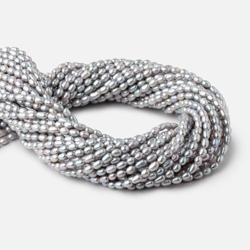 5x3mm Silver straight drilled Oval freshwater pearls 15 inch 75 pieces A - BeadsofCambay.com