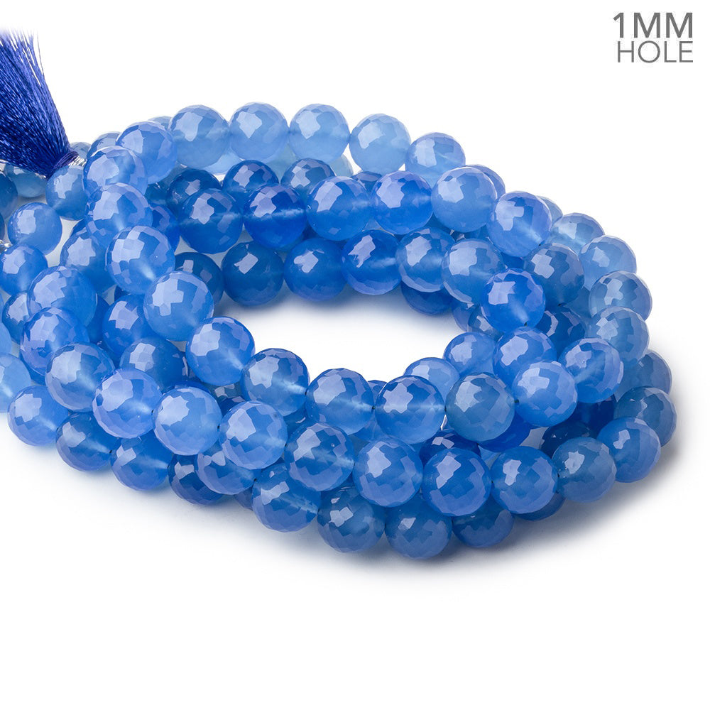 8-10mm Santorini Blue Chalcedony faceted rounds 16 inch 47 large hole