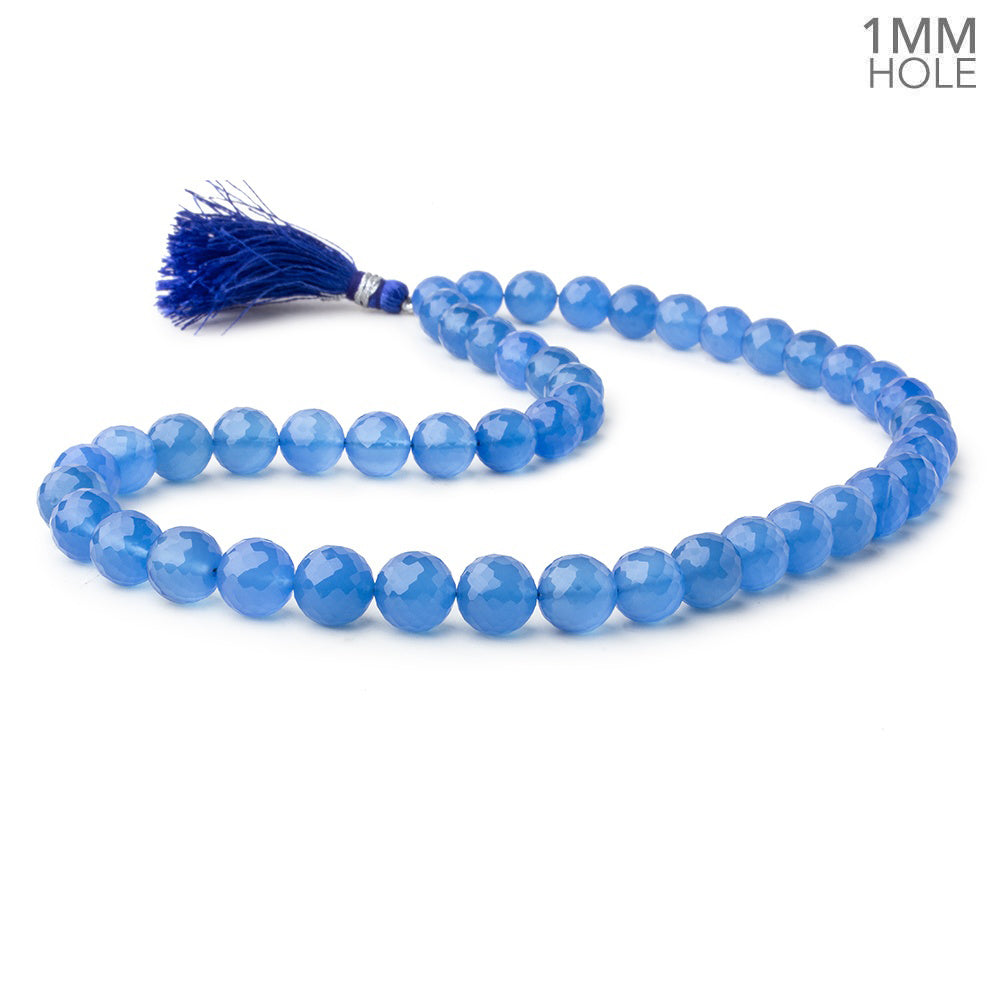 Beadsofcambay 8-10mm Santorini Blue Chalcedony faceted rounds 16 inch 47 large hole beads View 1